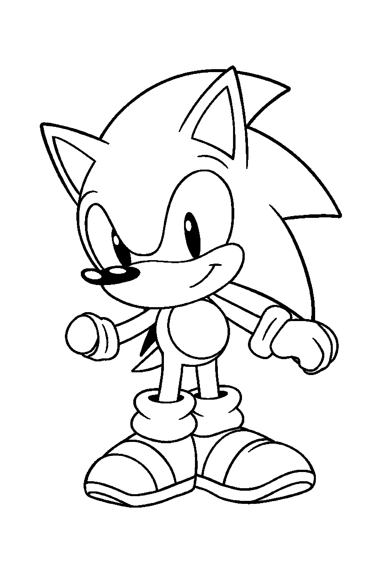Coloriage Sonic gratuit à imprimer - Sonic assis qui sourit de tout son cœur Coloriage Sonic gratuit à imprimer : Sonic assis qui sourit de tout son cœur