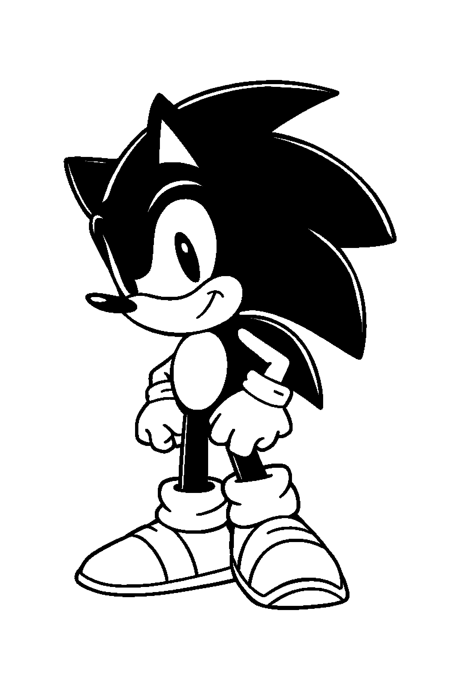 Coloriage Sonic gratuit à imprimer - Sonic avec un petit sourire timide Coloriage Sonic gratuit à imprimer : Sonic avec un petit sourire timide