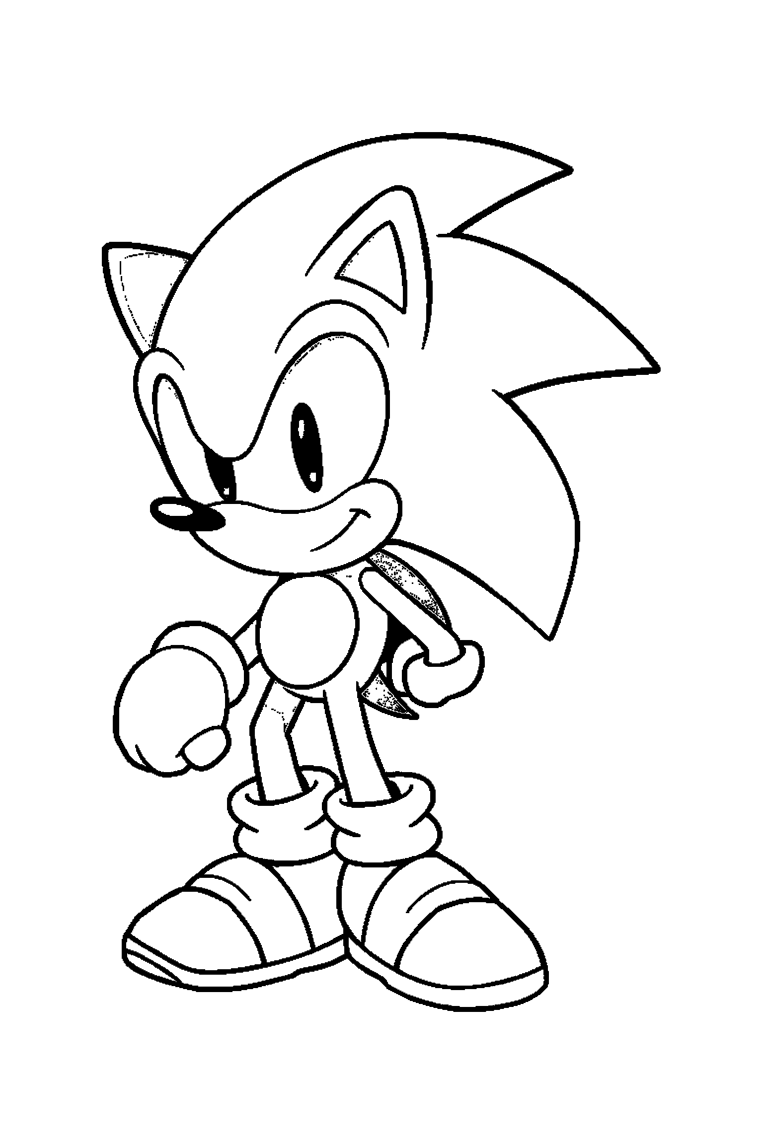 Coloriage Sonic gratuit à imprimer - Tails qui montre une basket avec un bras bien attaché au corps Coloriage Sonic gratuit à imprimer : Tails qui montre une basket avec un bras bien attaché au corps