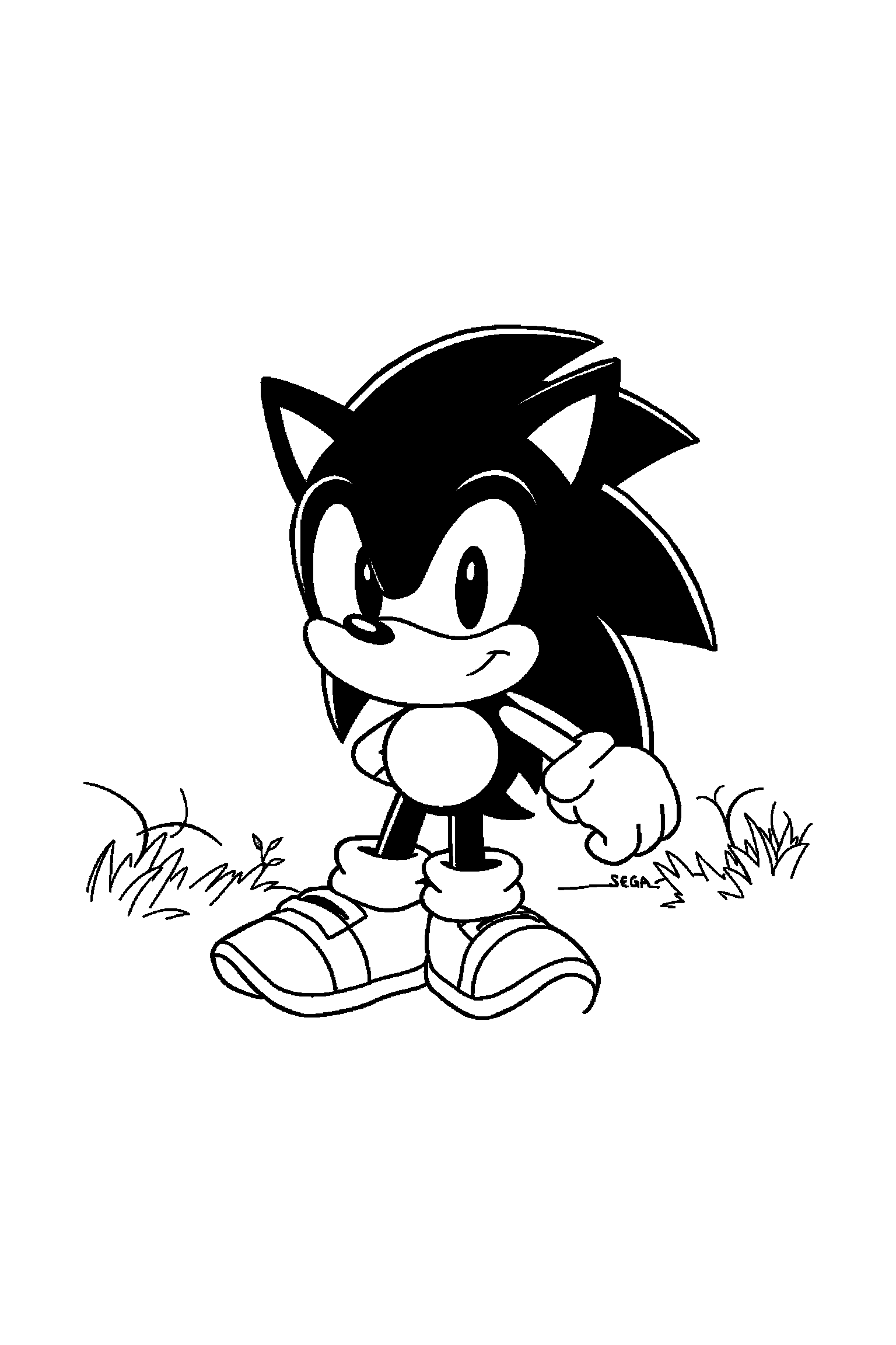 Coloriage Sonic gratuit à imprimer - Sonic dans une pose héroïque facile Coloriage Sonic gratuit à imprimer : Sonic dans une pose héroïque facile