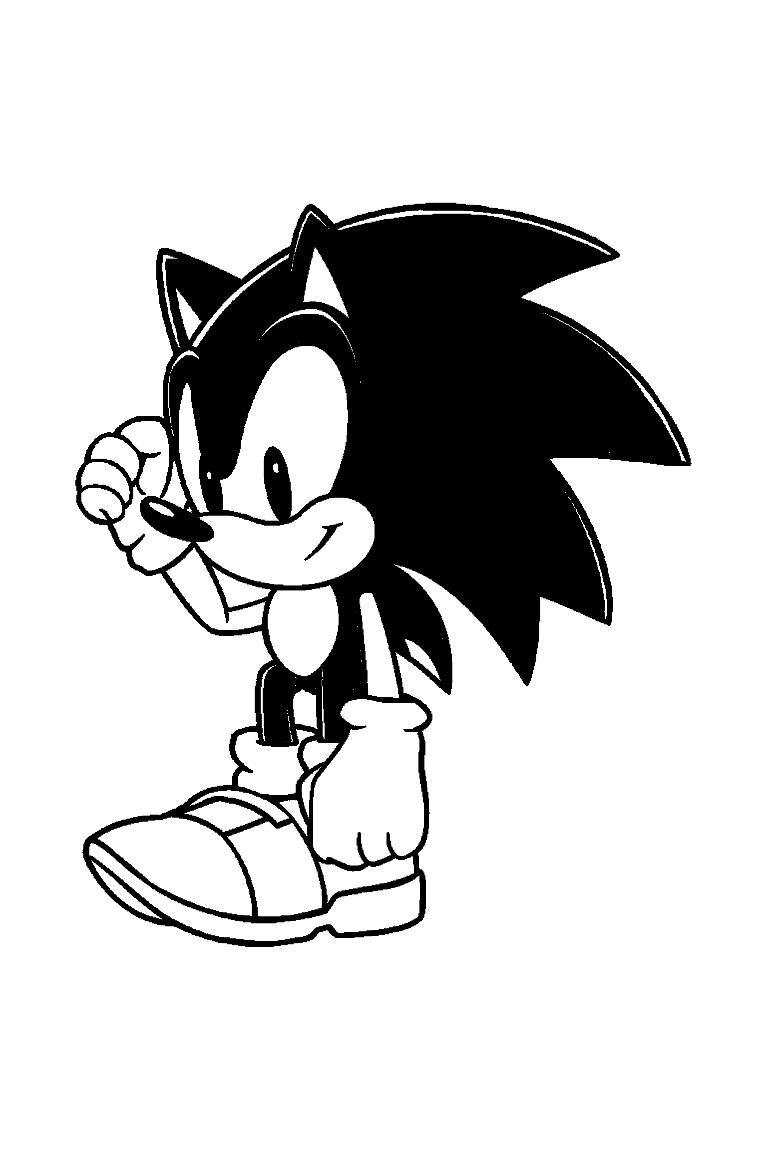 Coloriage Sonic gratuit à imprimer - Sonic qui lève le bras dans une pose anatomique claire Coloriage Sonic gratuit à imprimer : Sonic qui lève le bras dans une pose anatomique claire