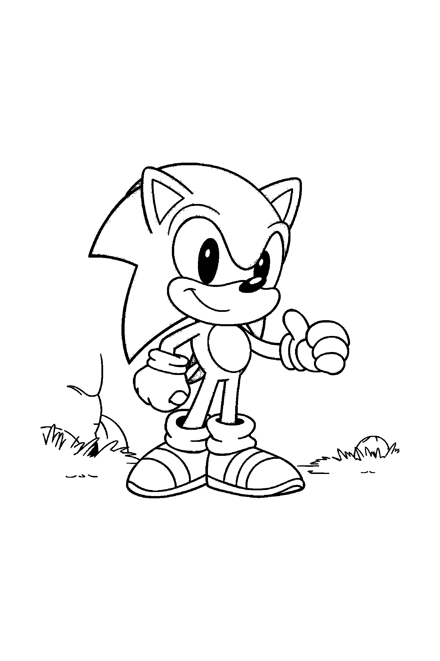 Coloriage Sonic gratuit à imprimer - personnage rapide dans une scène simple avec anneaux Coloriage Sonic gratuit à imprimer : personnage rapide dans une scène simple avec anneaux