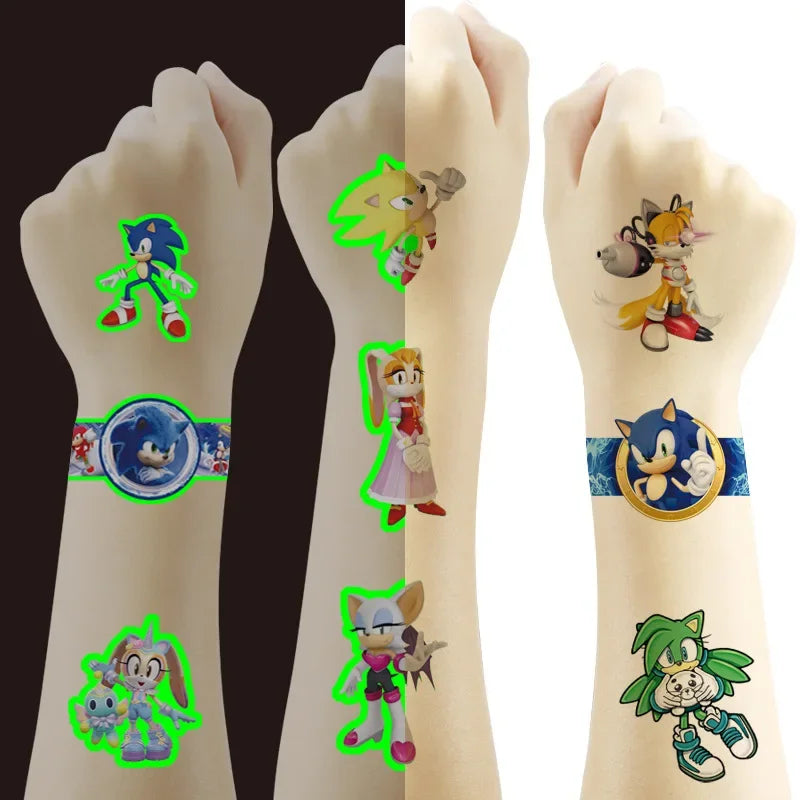 Tatouages éphémères fluorescents Sonic, variantes au choix