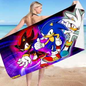 Serviette de plage Sonic avec trio Sonic, Shadow et Silver