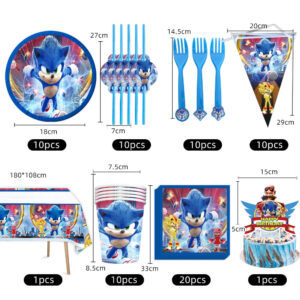 Set de fête d'anniversaire Sonic coloris 8sets