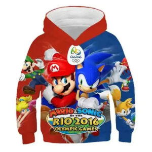 Sweat à capuche Sonic vs Mario avec tailles du 100 au 160 et S à 6XL