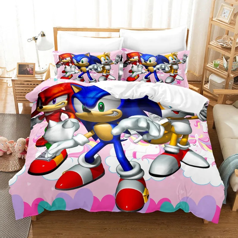 Housse de couette Sonic 3D avec Sonic, Knuckles et Tails