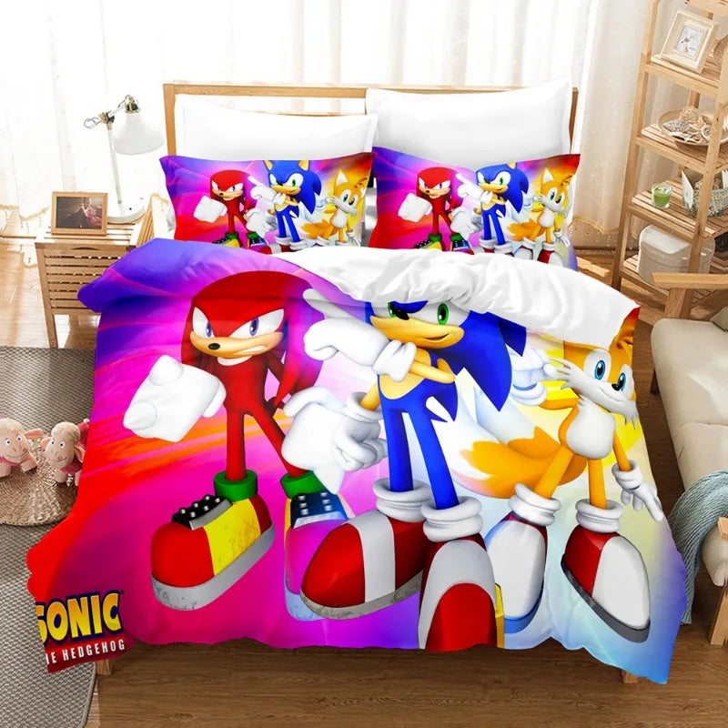 Housse de couette Sonic avec visuel Sonic, Tails et Knuckles