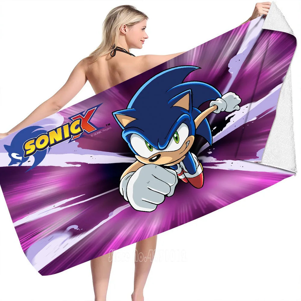 Serviette de plage Sonic X dessin animé, dimensions au choix