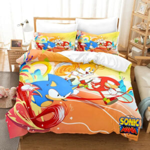Housse de couette Sonic avec Tails et Knuckles en pleine course