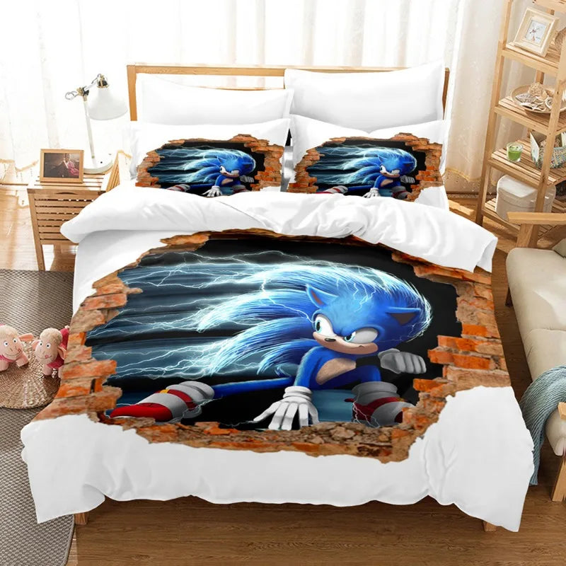 Sonic en position, housse de couette