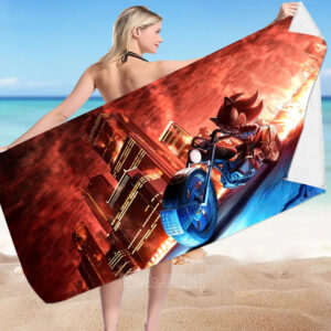 Serviette de plage Sonic avec Shadow à moto, dimensions au choix