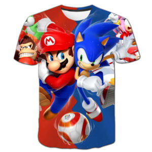 T-Shirt Sonic vs Mario, tailles 90cm à 3XL
