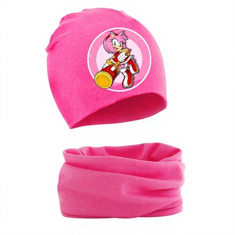 Ensemble bonnet et écharpe Sonic Amy Rose en rose
