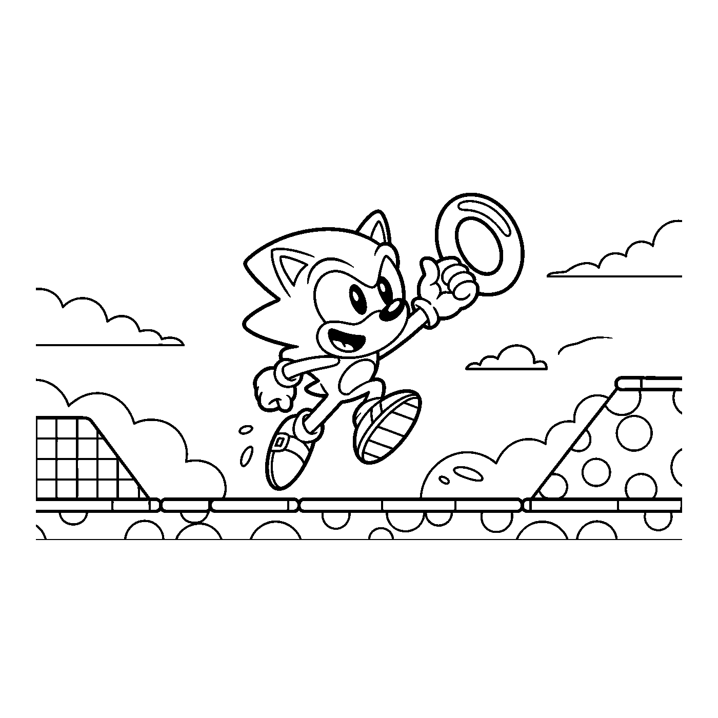 Coloriage Sonic gratuit à imprimer - Sonic devant Green Hill Coloriage Sonic gratuit à imprimer : Sonic devant Green Hill